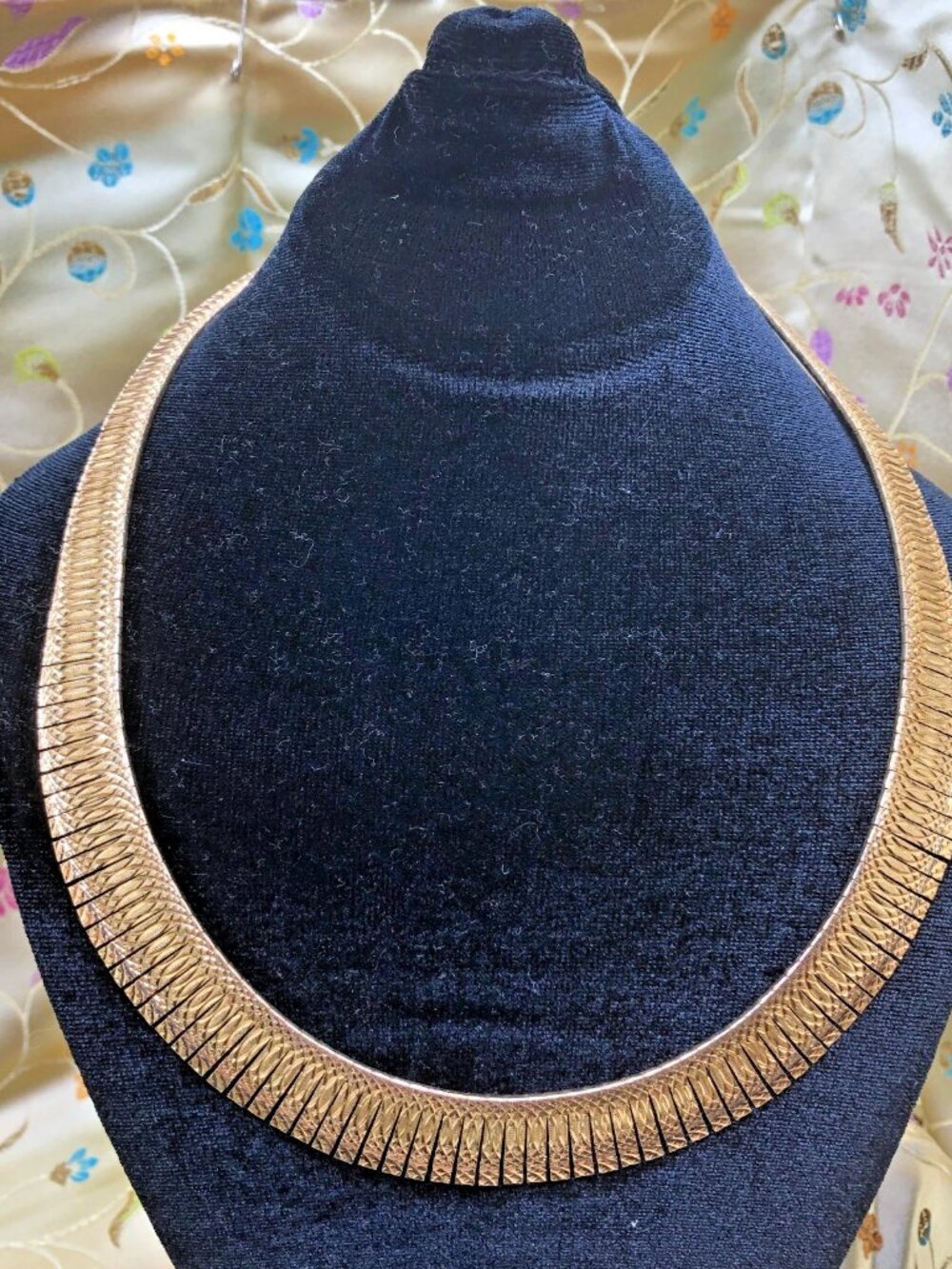Sterling / Gold Vermeil Herringbone Necklace 18” Flat Chain Collar
